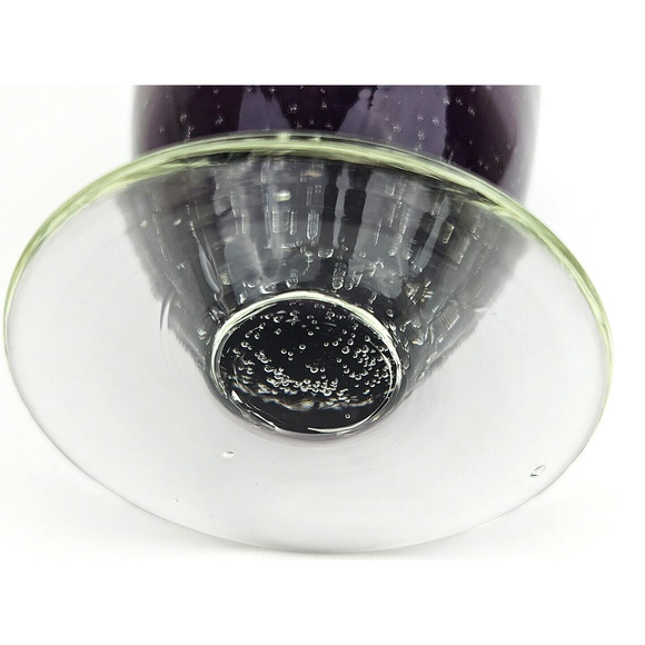 Hand Blown Amethyst Purple Vase Controlled Bubbles Clear Footed Base 8 in Tall - Picture 5 of 10
